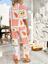 'Splendory' Collared Print Top and Pants Set - Celes Fashion